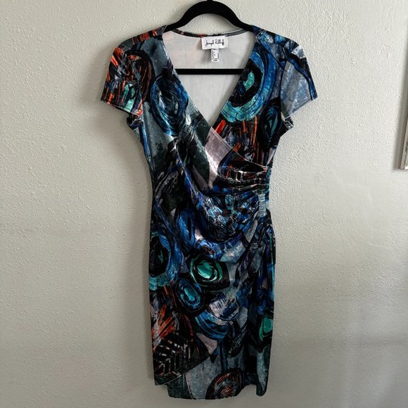 JOSEPH RIBKOFF Blue Multicolor Velvet Dress EUC (4) - Picture 4 of 9